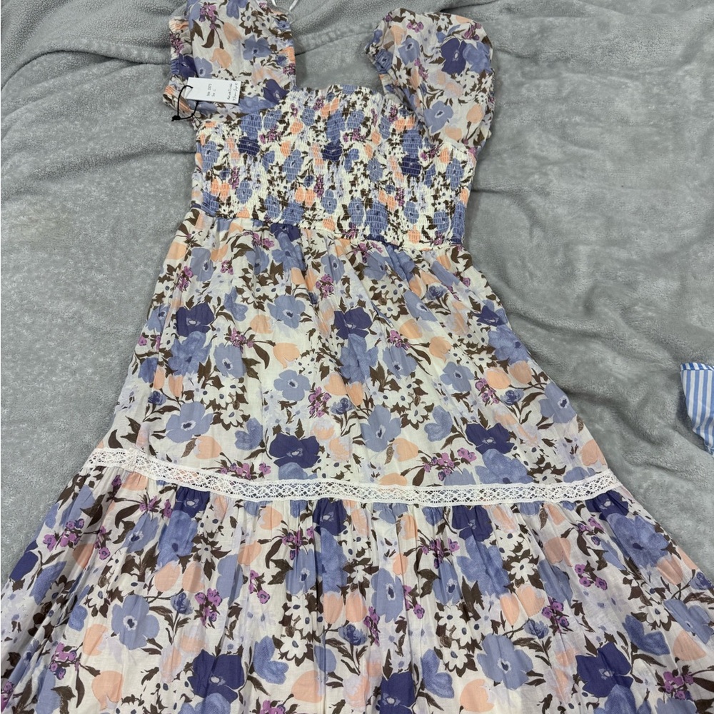 Japna Blue and Purple Floral Midi Dress